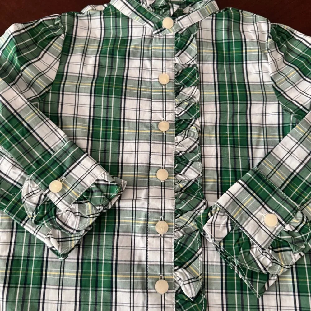 New Classic Prep Kids Childrens Girls Ginny Ruffle Front Button Down Plaid 2T
